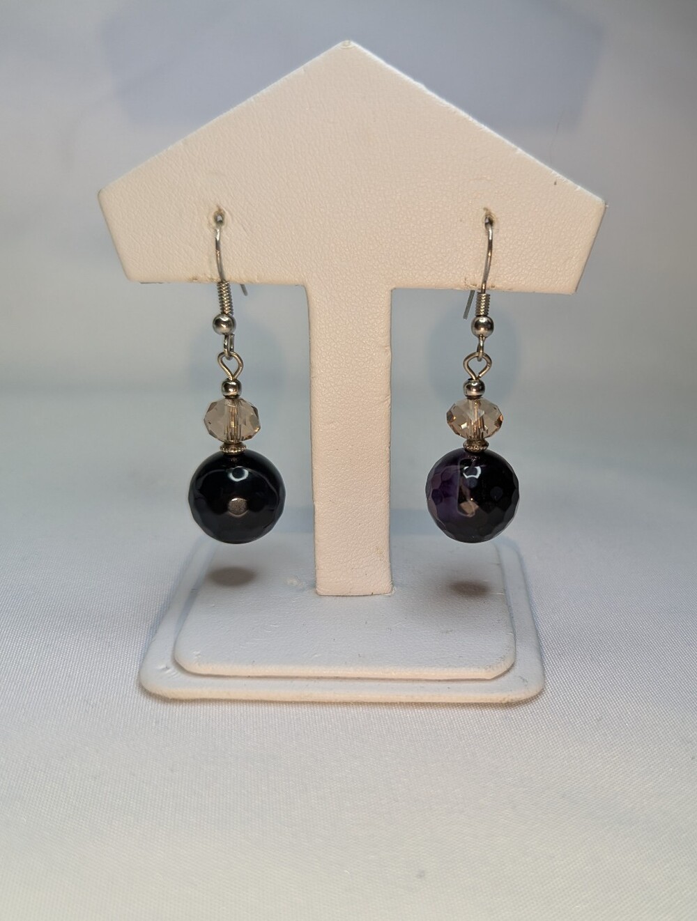 Faceted Deep Purple and Champagne Bead Dangle Earrings